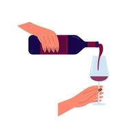 vektor hand häller en glas av röd vin platt illustration. vin provsmakning vektor illustration
