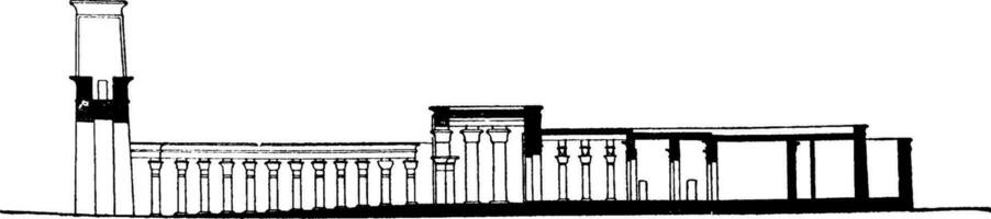 tempel av edfu sektion, gammal egyptisk tempel, årgång gravyr. vektor
