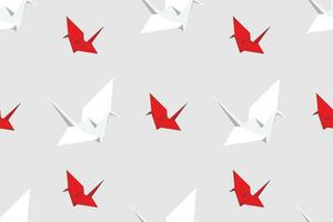 illustration abstrakt mönster av de vit och röd origami fågel och med ljus grå bakgrund. vektor