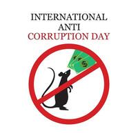 internationell anti korruption dag. bestickning är en kriminell anfall. säga Nej till korruption. höja din röst mot orättvisa. kontinuerlig linje konst vektor