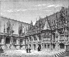 Gerichtsgebäude von Rouen, Frankreich, Jahrgang Gravur. vektor