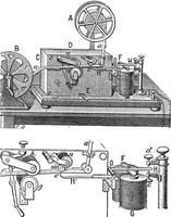 Telegraph, Morse Gerät, Jahrgang Gravur. vektor