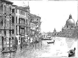 Aussicht von das großartig Kanal, Venedig, Jahrgang Gravur. vektor