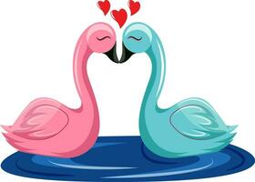 Rosa und Blau Schwan küssen im das Wasser Vektor Illustration auf Weiß Hintergrund.