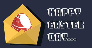 glücklich Ostern Tag Karte mit rot Ei Illustration Netz Vektor auf ein Weiß Hintergrund