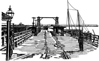Potomac Fluss lange Brücke, Jahrgang Illustration. vektor