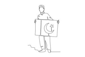 ein Mann zeigt an das pakistanisch Flagge vektor