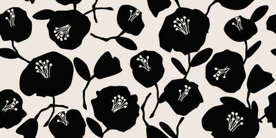 Blume nahtlos Hintergrund. minimalistisch abstrakt Blumen- Muster. modern drucken im schwarz und Weiß Hintergrund. Ideal zum Textil- Design, Hintergrund, Abdeckungen, Karten, Einladungen und Plakate. vektor