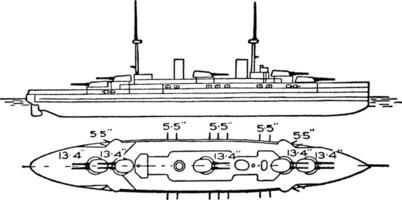 bretagne klass slagskepp franska Marin, årgång illustration. vektor