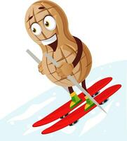 Erdnuss Charakter Skifahren vektor