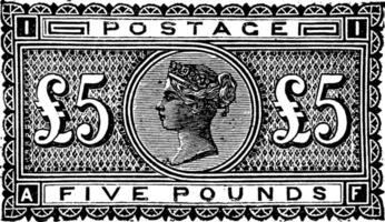 großartig Großbritannien und Irland fünf Pfund Briefmarke im 1882, Jahrgang Illustration. vektor