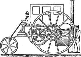 Seite Aussicht von 1802 Trevithick Dampf Wagen, Jahrgang Illustration. vektor