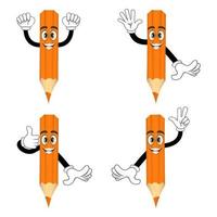 niedliche schöne Maskottchen-Bleistift-Figur, die verschiedene Aktionen mit fröhlichem Ausdruck isoliert ausführt vektor