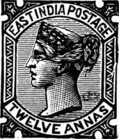 Indien von zwölf Annas Briefmarke von 1876, Jahrgang Illustration. vektor