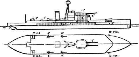 brittiskt kunglig Marin hms erebus slagskepp, årgång illustration. vektor