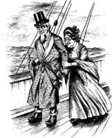 man och kvinna gående på däck, årgång illustration vektor