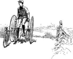 Mann auf ein Dreirad, Jahrgang Illustration. vektor