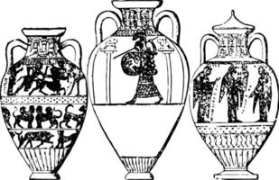 Amphora hält unter ein Hälfte zu Tonne Jahrgang Gravur. vektor