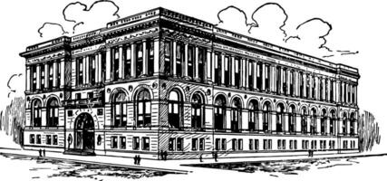 chicago offentlig bibliotek byggnad årgång illustration. vektor