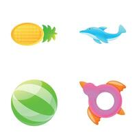 Sommer- Spielzeug Symbole einstellen Karikatur Vektor. aufblasbar Ball Kreis und Delfin vektor