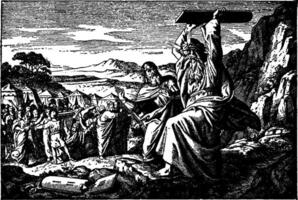 Moses geht kaputt das Stein Tablets auf welche das zehn Gebote sind geschrieben Jahrgang Illustration. vektor