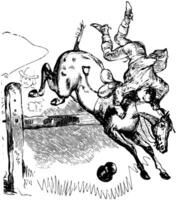 Mann Über zu fallen von Pferd Jahrgang Illustration. vektor