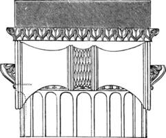 sida se av de jonisk huvudstad, de tempel av minerva polias på priene, årgång gravyr. vektor