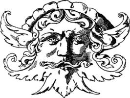 grotesk mask var designad under de italiensk renässans förbi sansovino, årgång gravyr. vektor