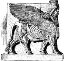 kolossal Mensch-Tier von das Palast von Sargon, Jahrgang Gravur. vektor