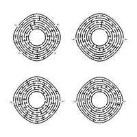 schwarzes abstraktes rundes Labyrinth mit einem Platz für Ihre Zeichnung. Satz von vier Puzzles. ein interessantes und nützliches Spiel für Kinder. einfache flache Vektorillustration lokalisiert auf weißem Hintergrund. vektor
