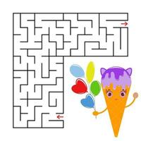 abstraktes quadratisches Labyrinth mit einer niedlichen Farbzeichentrickfigur. lustiges Eis. ein interessantes und nützliches Spiel für Kinder. einfache flache Vektorillustration lokalisiert auf weißem Hintergrund. vektor