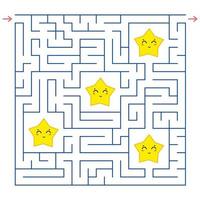 abstraktes quadratisches Labyrinth. ein interessantes und nützliches Spiel für Kinder. sammle alle Sterne. einfache flache Vektorillustration lokalisiert auf weißem Hintergrund. vektor