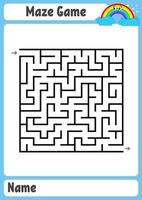 abstraktes quadratisches Labyrinth. Arbeitsblätter für Kinder. Spielpuzzle für Kinder. lustiger Regenbogen auf farbigem Hintergrund. ein Eingang, ein Ausgang. Labyrinth Rätsel. Vektor-Illustration. mit Platz für Namen. vektor