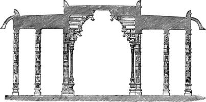 tempel av chillimbaram ingång elevation, vägg, årgång gravyr. vektor