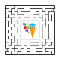 abstraktes quadratisches Labyrinth mit einer niedlichen Farbzeichentrickfigur. lustiges Eis. ein interessantes und nützliches Spiel für Kinder. einfache flache Vektorillustration lokalisiert auf weißem Hintergrund. vektor