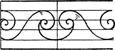 weiterentwickeln Spiral- zentral Kreuzung ist ein Welle Muster, Jahrgang Gravur. vektor