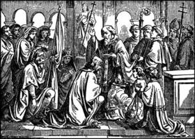 Clovis, kung av de franker, är döpte förbi helgon remigius årgång illustration. vektor