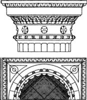 roman-dorisk huvudstad, ett antik design, årgång gravyr. vektor