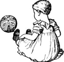 Baby Mädchen und ein Ball im diese Bild Jahrgang Gravur. vektor