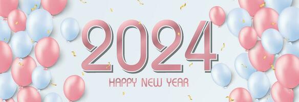 glücklich Neu Jahr 2024. Süss oder Rosa Farbe Hintergrund Design. Gruß Karte, Banner, Poster. Vektor Illustration.