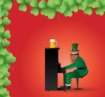 st. patrick dag affisch och leprechaun's hatt, klöver design element med piano spelare, irländsk bakgrund Semester. vektor illustration.