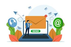 Email Marketing Konzept, Handy, Mobiltelefon Telefon und Computer mit Neu Email Benachrichtigung, Direkte Digital Marketing, ungelesen Botschaft Erinnerung, E-Mails und Mitteilungen, Email Marketing Kampagne, Neu Email Botschaft. vektor