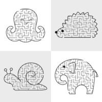 eine Reihe von Labyrinthen. Spiel für Kinder. Puzzle für Kinder. Labyrinth Rätsel. flache Vektorillustration. vektor