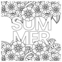 Hallo Sommer-Banner-Vorlage mit Mehndi-Blume vektor