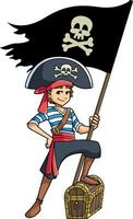 pirat pojke innehav flagga vektor