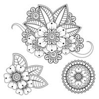 Mehndi-Blume, dekorative Verzierung im ethnisch-orientalischen Stil, Doodle-Ornament, Umrisshandzeichnung. Malbuchseite. vektor