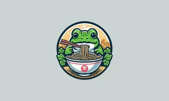 Grün Frosch Essen Ramen Vektor Logo Design