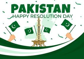 glücklich Pakistan Auflösung Tag Vektor Illustration auf 23 März mit winken Flagge und Sehenswürdigkeiten im National Urlaub eben Karikatur Hintergrund Design
