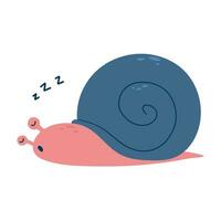 söt sovande snigel djur- vektor illustration