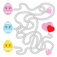 Farbe abstraktes Labyrinth. Arbeitsblätter für Kinder. Aktivitätsseite. Spielpuzzle für Kinder. süßer Ei-Toon, der Weg zum Herzen, Urlaub, Ostern. Labyrinth Rätsel. Vektor-Illustration. vektor